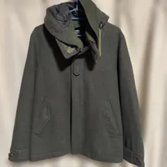 か*め様 ナノユニバース ダークグリーン フード付きウールコート