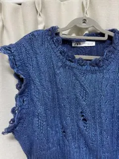 ZARA ダークブルー ケーブルニットベスト