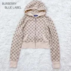希少✨バーバリーブルーレーベル　ピンクノバチェック フード ジップパーカー　38