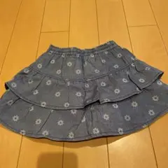 デニムブルーフラワープリントスカート 120