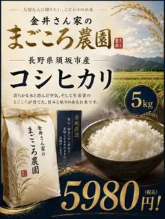 【長野県須坂市産】　金井さん家のまごころ農園　コシヒカリ5キロ　令和7年 金井さん家のまごころ農園】 長野県須坂市産 コシヒカリ5K - メルカリ