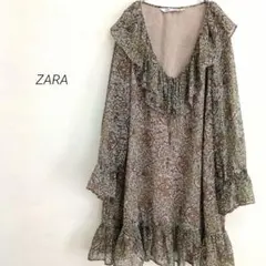 ZARA ザラ チュニックワンピース フリル Vネック 総柄 ペイズリー