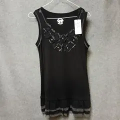 ★アズノゥアズ★黒いフリル付きノースリーブチュニック★プライスタグ付き