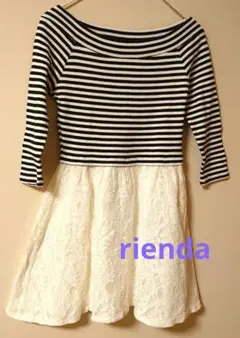 rienda ストライプオフショルダー切替花柄レースミニワンピース　М