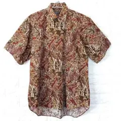 【美品】ヴィンテージ レトロ 半袖シャツ 総柄 ボタニカル ブラウン系 L