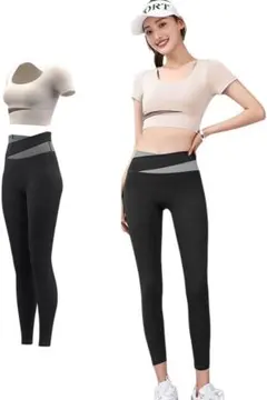 新品 ヨガウェア 上下セット スポーツブラ レギンス 美胸 美脚 速乾 ジム S