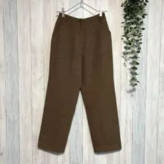 【ELLE】ウールパンツ シルク混 シンプル 高見え お洒落 オフィス ブラウン