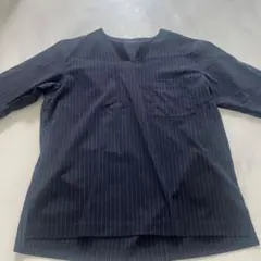 ネイビー ストライプ 七分袖カットソー Lサイズ　RAGEBLUE