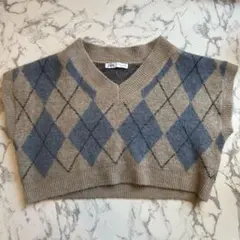 ZARA アーガイルニットベスト ベージュ グレー ブルー