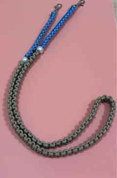 パラコード スマホショルダーストラップ ベージュ×青　パール