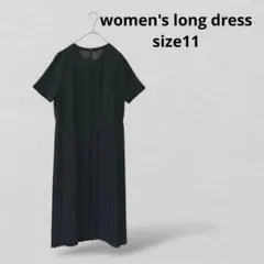 日本製レディース プリーツスカート 半袖 ロングワンピース　11号フォーマル　黒