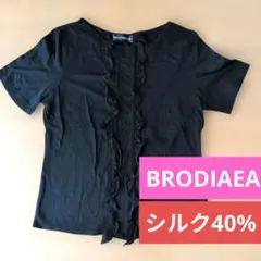 BRODIAEA 半袖Tシャツ ブラック シルク混 フリルのサムネイル