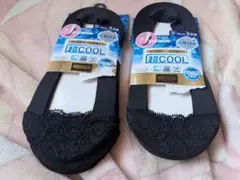 しまむら　超COOL　　靴下　ソックス　ブラックドライ　23-25cm　レースのサムネイル