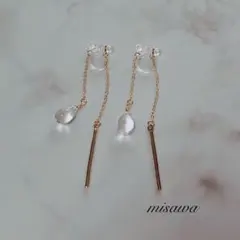 アメリカンピアス風・雨粒クリア イヤリング