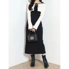 MERCURYDUO 3WAY配色ストラップバッククロスロングスリーブワンピース