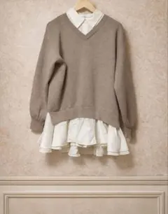 リリーブラウン シャツドッキングフリルミニワンピース