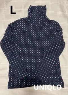 UNIQLOフリースタートルネック長袖カットソー　ネイビー ドット柄