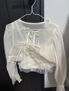 レトロガールシアー素材 リボン付きボレロ