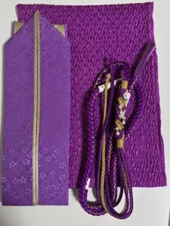 紫色 帯締め・重ね衿・帯揚げセット　成人式