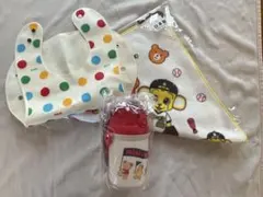 ミキハウス　ストローマグ、タオル（タイガースコラボ）、お食事エプロンセット