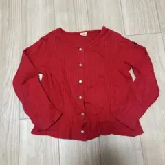 赤いリブ編みカーディガン