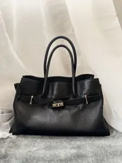 AULENTTI トートバッグ シボ革 ゴールド金具 黒