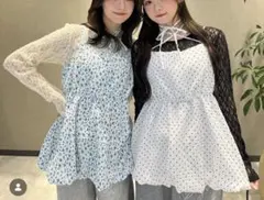 しまむら×ももはなレーストップスの2点セットドット柄バルーンチュニック桃華姉妹