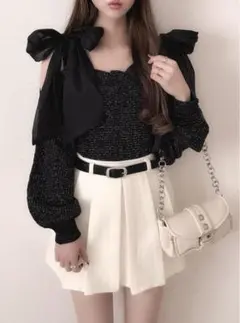 【新品】GRL ショルダーリボンオフショルラメニットカーディガン gn334