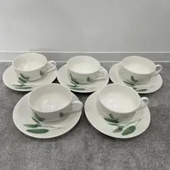 美品 ラエミーズ LA AMYS カップ&ソーサー 5客セット リーフ 葉っぱ柄