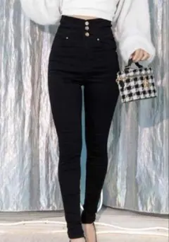 michell Macaron ハイウエスト NEW美脚スキニーパンツ 黒