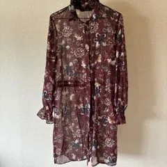 ZARA BASIC 花柄 シアーシャツ 横スリット Mのサムネイル