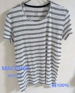 MACPHEE トゥモローランド ボーダー　麻100%半袖Tシャツ Mサイズのサムネイル