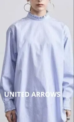 UNITED ARROWS ストライプ柄 スタンドフリルブラウス　38のサムネイル