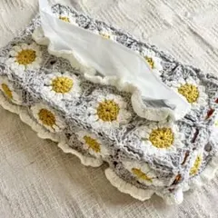 ティッシュカバー　ライトグレー　　かぎ針編み　ハンドメイド