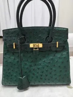 ダークグリーン オーストリッチレザー ショルダーバッグ