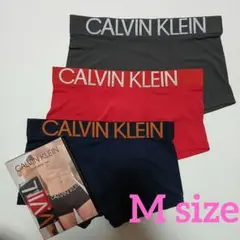 CALVIN KLEIN ボクサーパンツMサイズ 3枚セットオレンジ赤グレー