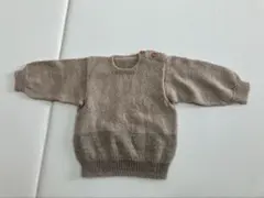 ベージュ ニットセーター 長袖 ボタン付き