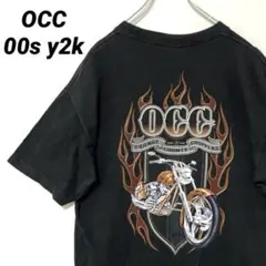 T-958 OCC バイクTシャツ ファイヤーパターン 両面プリント L 黒のサムネイル