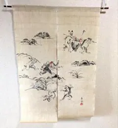 真作】狩野周信/松竹に鶴図/双幅/松鶴図/江戸中期/掛軸/名家伝来AC-365
