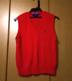 【12/03まで出品】ラルフ・ローレン 赤 Vネック ニットベスト