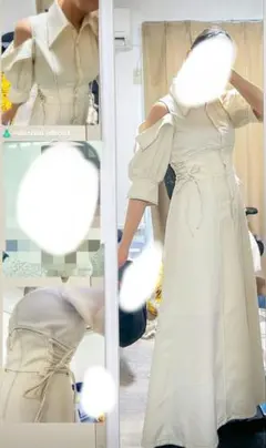 て*と様 DAZZLIN ホワイト シャツワンピース オフショルダー