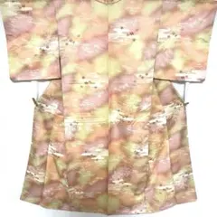 5k2886 着物　正絹　袷　小紋　ピンク　紫　白　柄物　和装