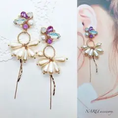 【509】パープルビジュー　リング　雫パール　ひねりチャーム