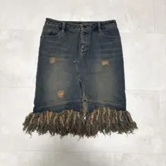00s 前開き フリンジスカート デニム 平成ギャル y2k 海外ガール