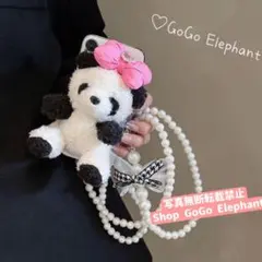 韓国♡超可愛い♪　パンダ　リボン　きらきら スマホ　ショルダーストラップ　パール