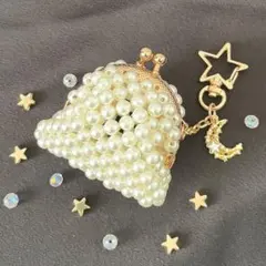 【月と星】パールビーズ　がま口　ハンドメイド