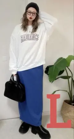 【新品】NOOOONコラボ／ポケット付きリブナロースカート【L】ブルー