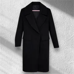 ウール調 チェスターコート ロング丈 ブラック 中綿キルティング裏地