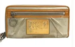 コーチ ポピー ラウンドファスナー長財布 札入れ クリーム色ｘオレンジ