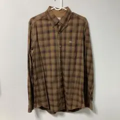 メンズ ラコステ サイズ39 綿100 秋物冬物 チェックシャツ 長袖シャツ 茶